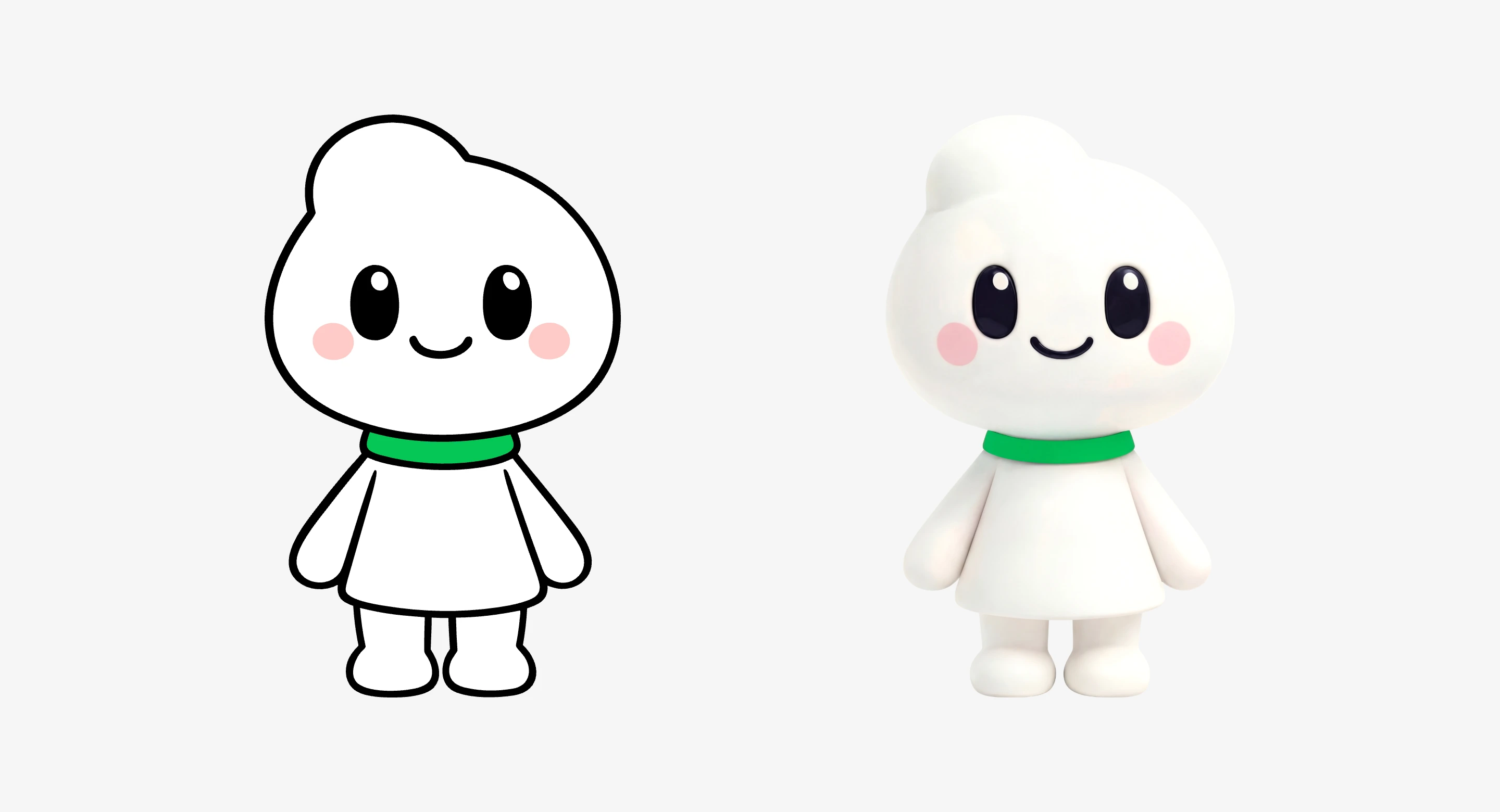 Mengbao in 2D and 3D, showing the character’s consistent silhouette and proportions