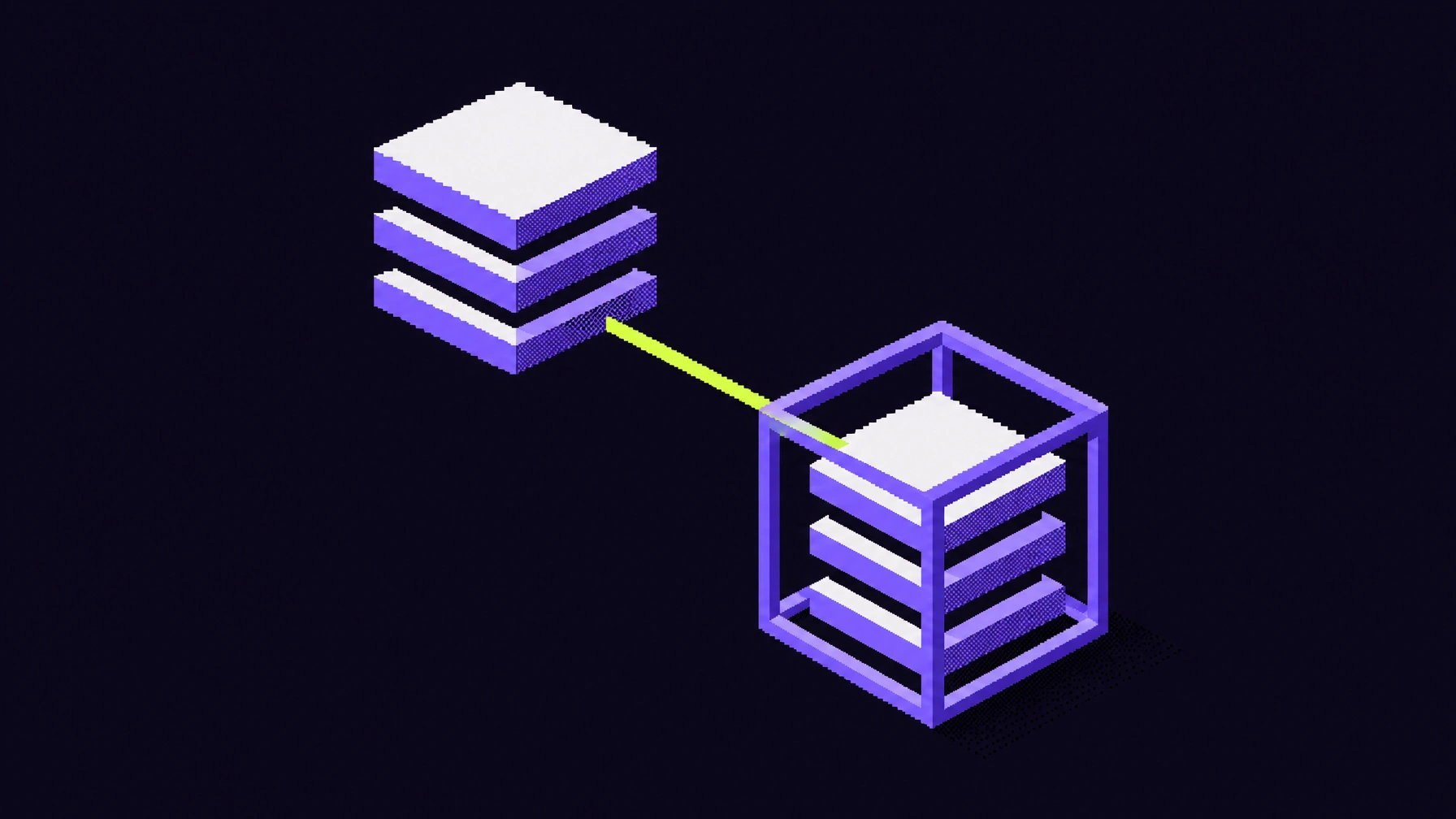 Agent boundaries: two connected stacks, with one enclosed in an open cube