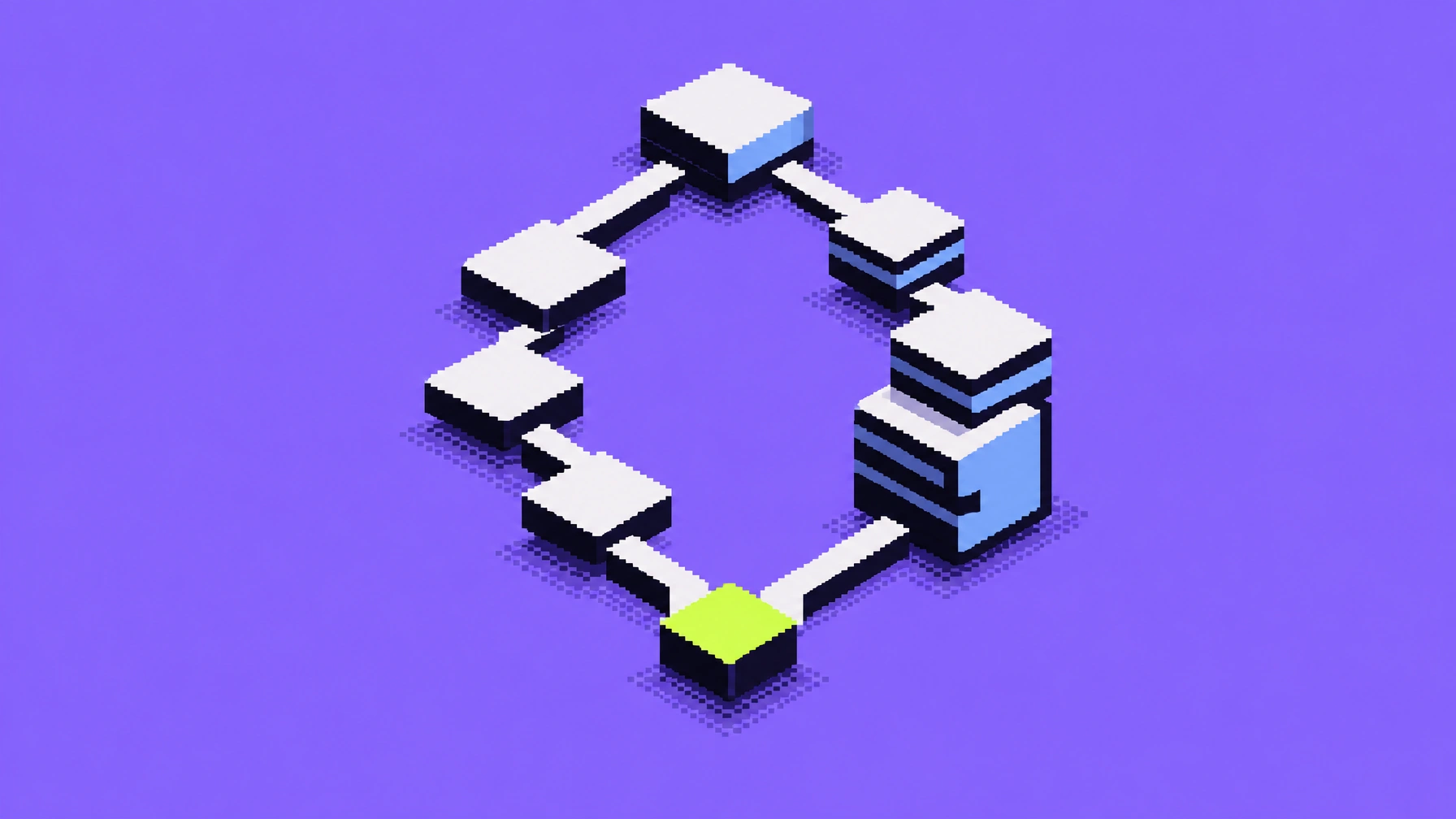 Model tradeoffs: layered paths branch toward a taller stack on violet