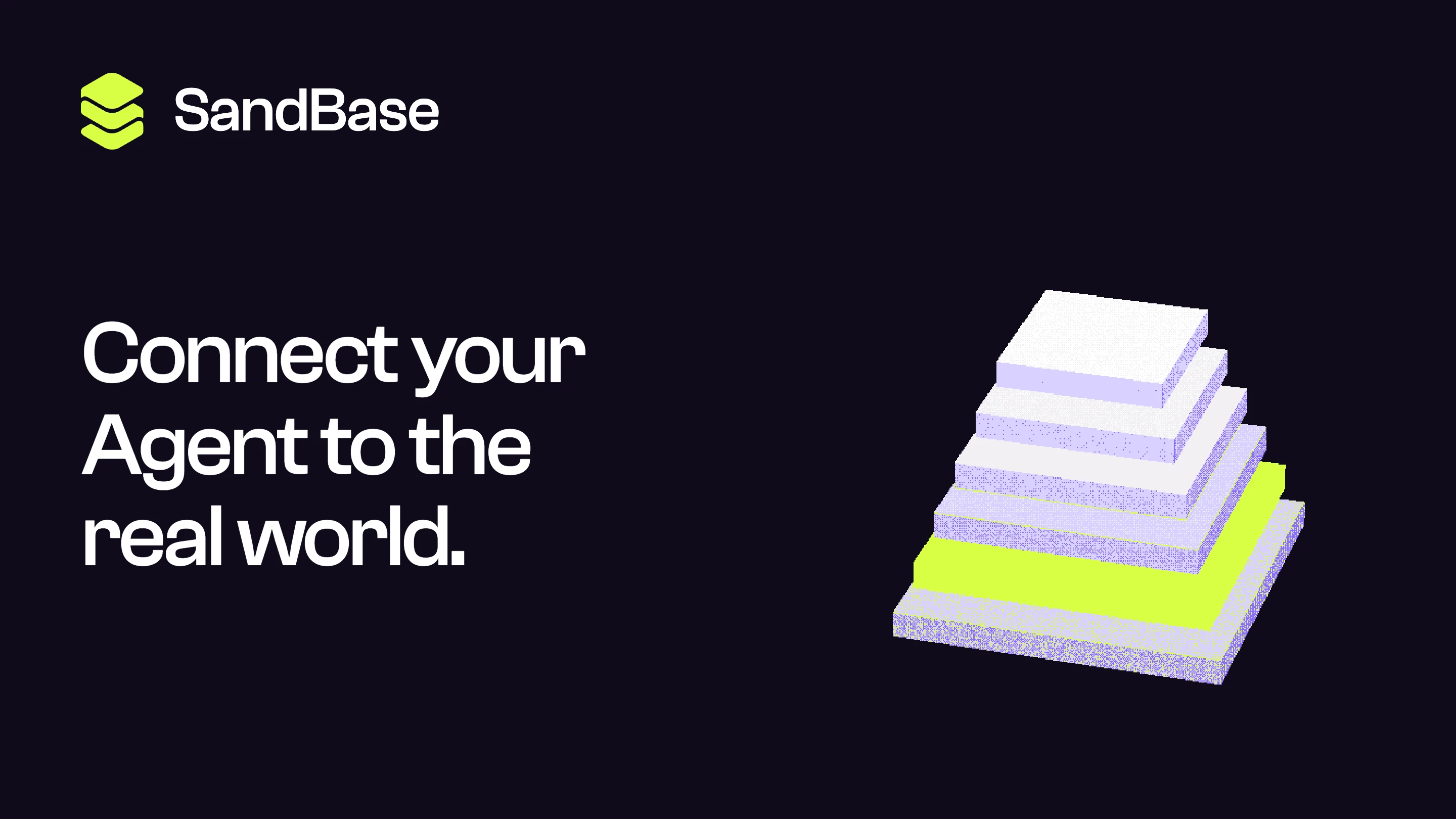 SandBase’s lime identity and layered pixel sculpture on an ink background