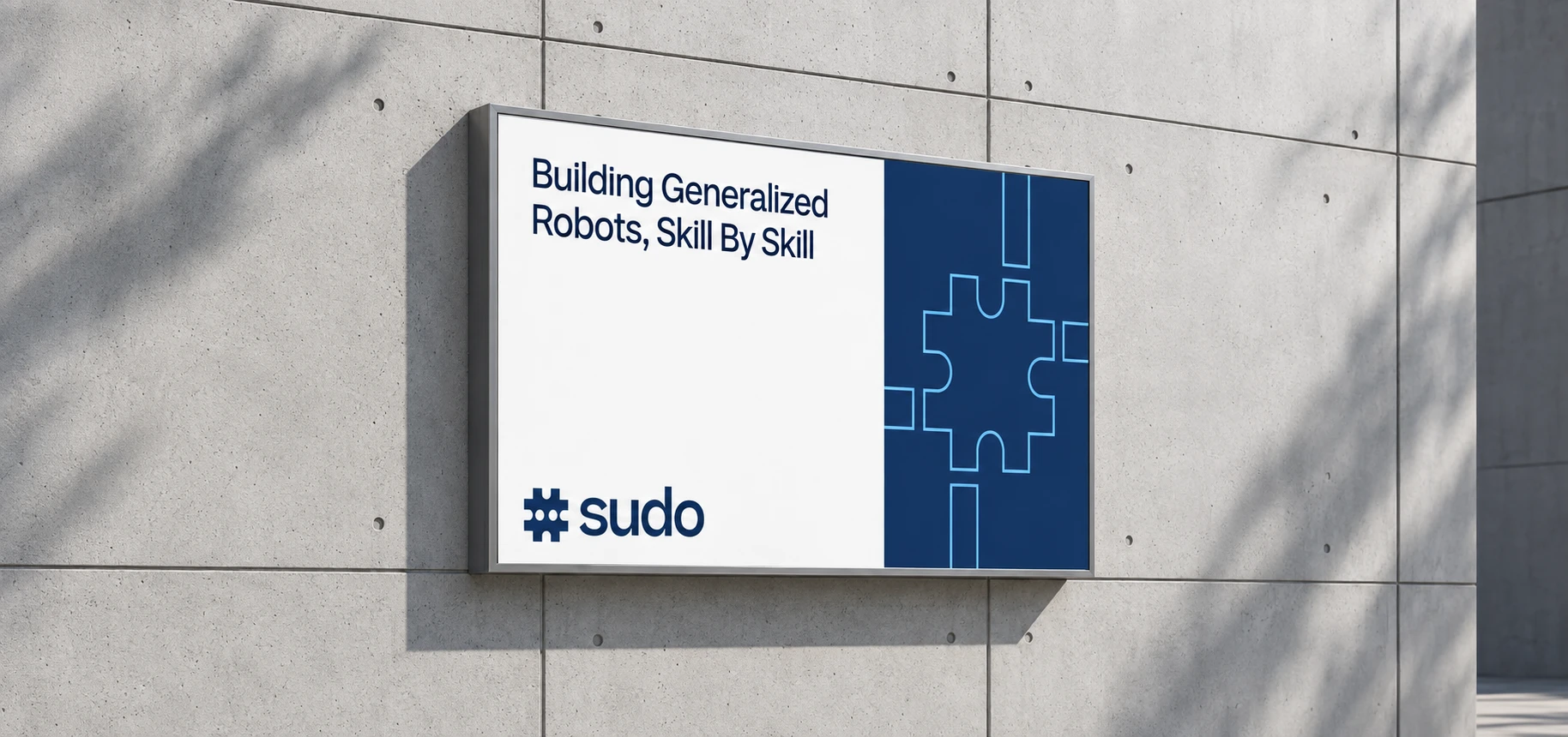 Outdoor sign mockup pairing Sudo’s message with an outlined modular brand graphic